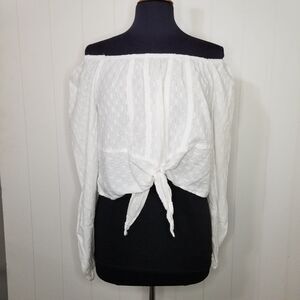 No Comment Top Women's XL White Front Tie Boho Off Shoulder